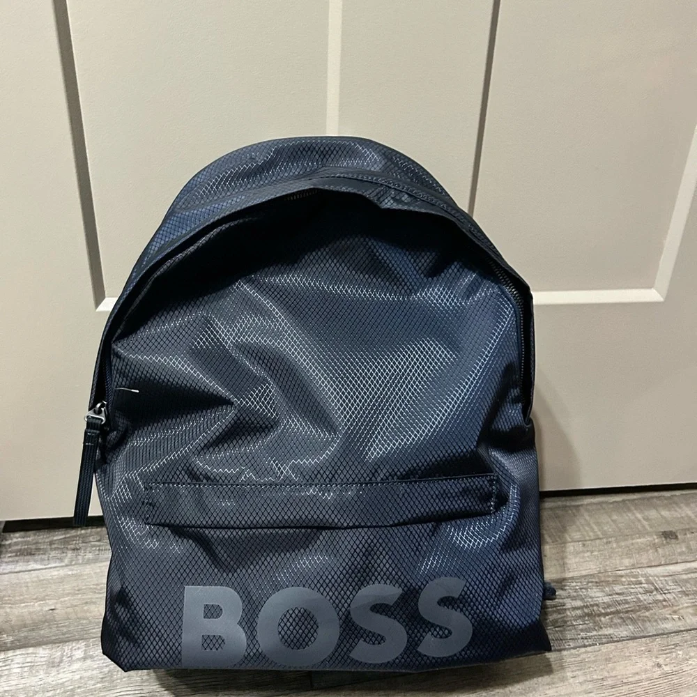 Boss Men's Navy Textured Logo Backpack